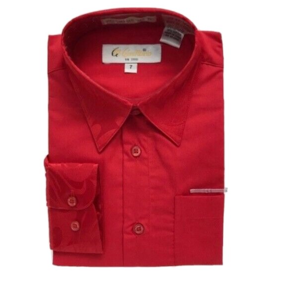 Gian Mario Boys Red Dress Shirt Long Sleeves Partial Satin Collar Cuffs Size 6 - Picture 3 of 3
